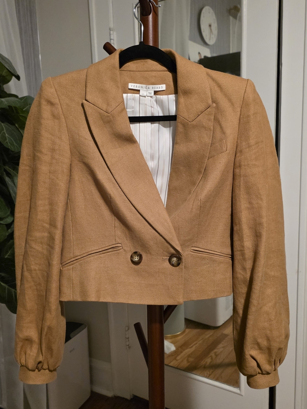 Veronica Beard Cropped Camel Double-Breasted Blazer